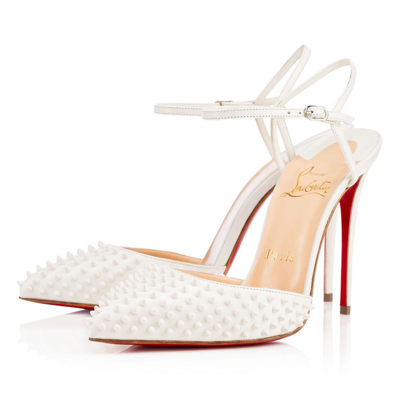 Christian Louboutin Baila Spike 100 Neige White Slingback Strap Heel Pump 36.5 - Picture 1 of 12